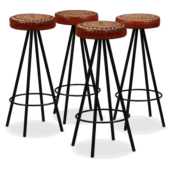 Bar Set 5 Pieces Solid Wood Reclaimed. Genuine Leather & Canvas Benches Bar Stools