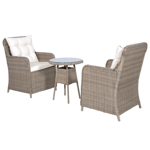 3 Piece Bistro Set With Cushions And Pillows Poly Rattan Brown Patio Furniture Sets