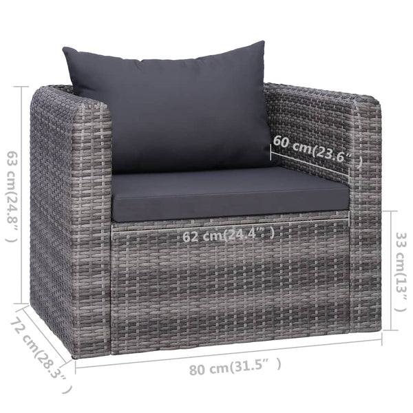 6 Piece Garden Sofa Set With Cushions & Pillows Poly Rattan Grey