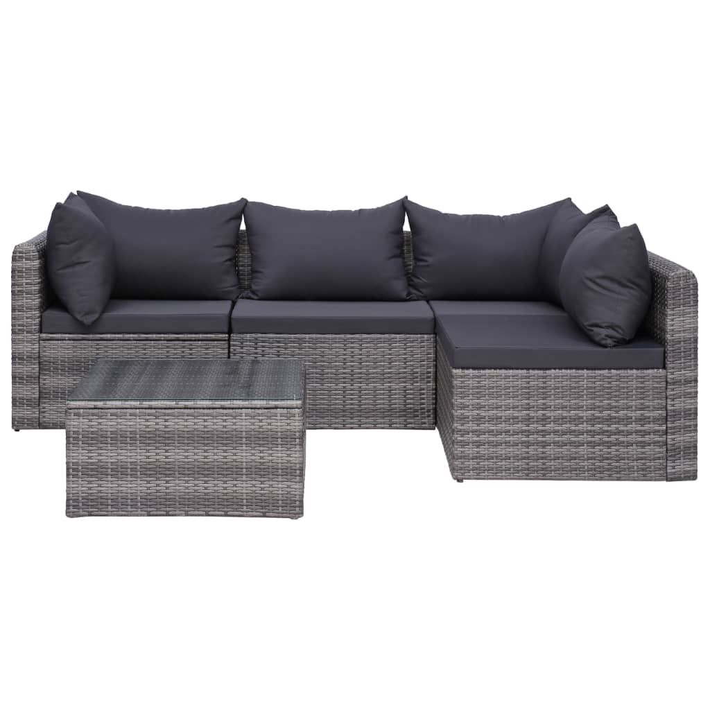5 Piece Garden Sofa Set With Cushions & Pillows Poly Rattan Grey