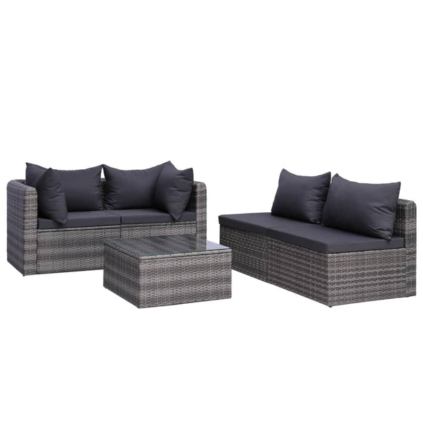 5 Piece Garden Sofa Set With Cushions & Pillows Poly Rattan Grey