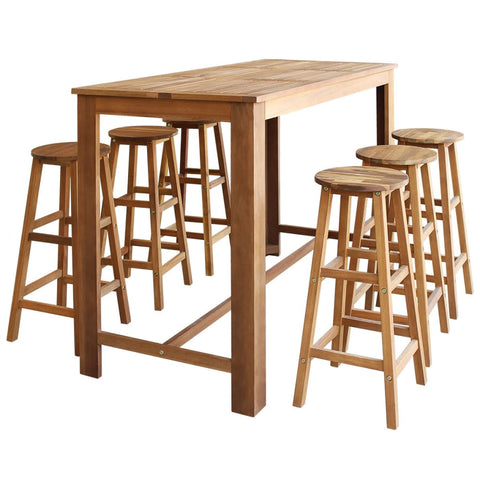 Bar Table And Stool Set 7 Pieces Solid Acacia Wood Bar Tables