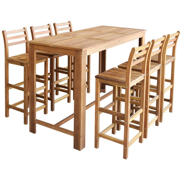 Bar Table And Chair Set 7 Pieces Solid Acacia Wood Bar Tables