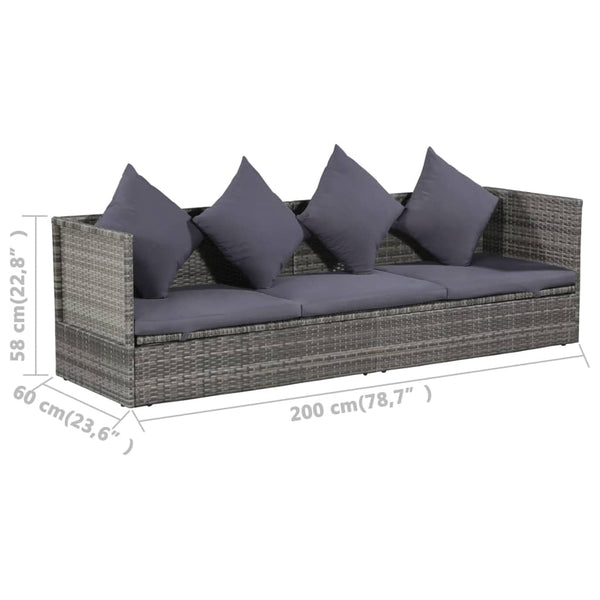 Garden Bed Grey 200X60 Cm Poly Rattan Loungers