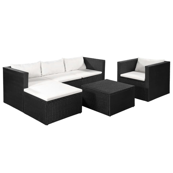 4 Piece Garden Lounge Set Poly Rattan Black And White