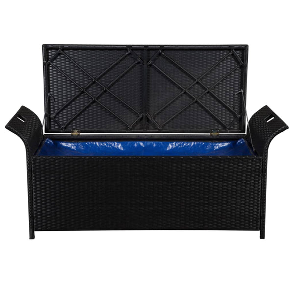 Storage Bench With Cushion 138 Cm Poly Rattan Black