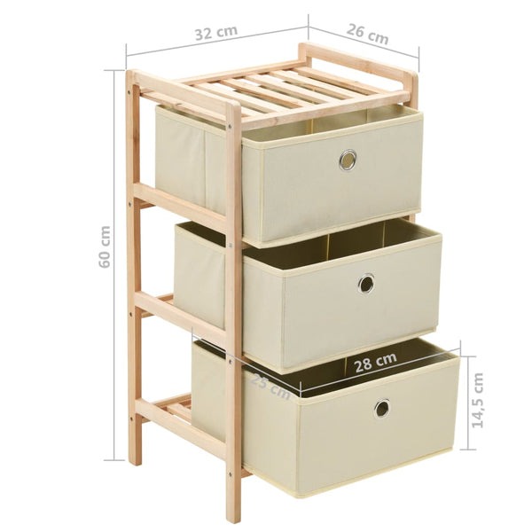 Storage Rack With 3 Fabric Baskets Cedar Wood Beige