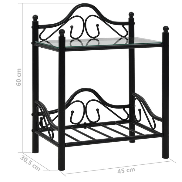 Bedside Tables 2 Pcs Steel And Tempered Glass 45X30.5X60 Cm Black