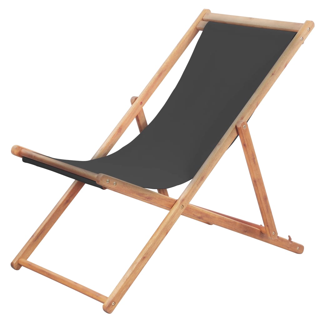 Vidaxl Folding Beach Chair Fabric And Wooden Frame Grey Beach Chairs