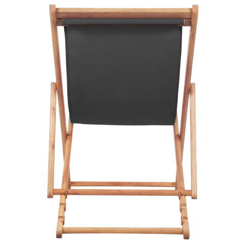 Folding Beach Chair Fabric And Wooden Frame Grey