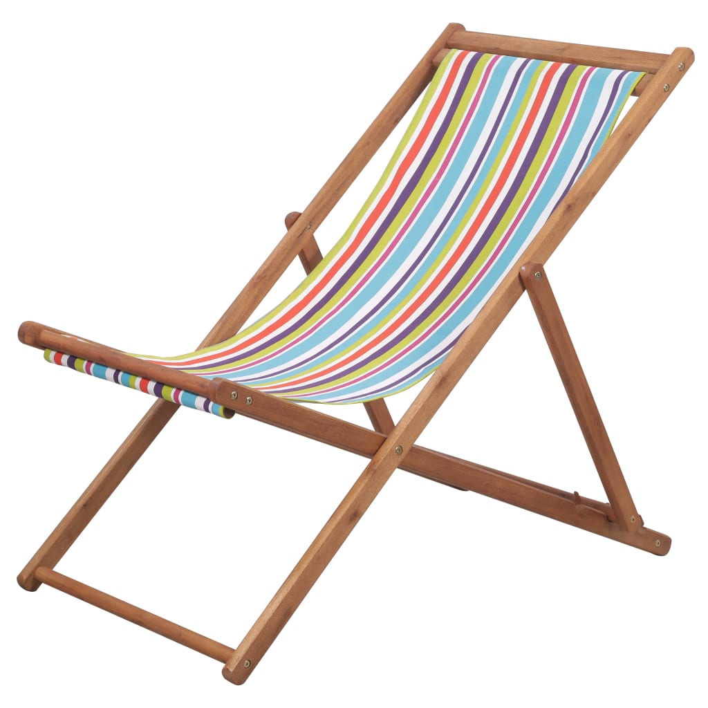 Vidaxl Folding Beach Chair Fabric And Wooden Frame Multicolour Beach Chairs