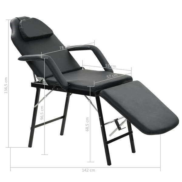 Facial Treatment Chair Faux Leather 185X78x76 Cm Black Salon Chairs