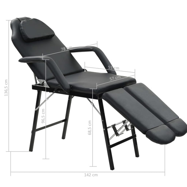 Facial Treatment Chair Faux Leather 185X78x76 Cm Black Salon Chairs