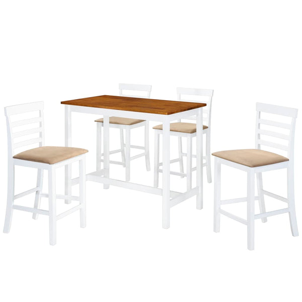 Vidaxl Bar Table And Chair Set 5 Pieces Solid Wood Brown White Bar Tables