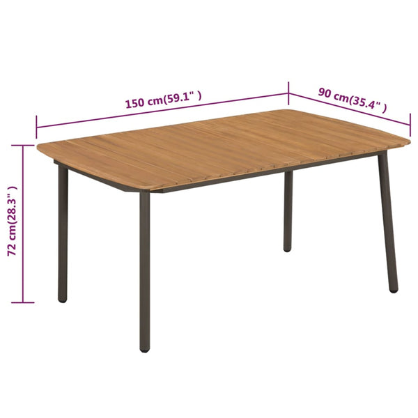 Garden Table 150X90x72cm Solid Acacia Wood And Steel