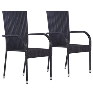 Stackable Outdoor Chairs 2 Pcs Poly Rattan Black