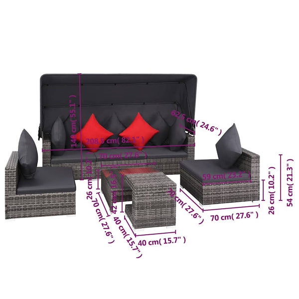 Vidaxl 7 Piece Garden Lounge Set With Cushions Poly Rattan Grey Other Patio & Garden Furniture