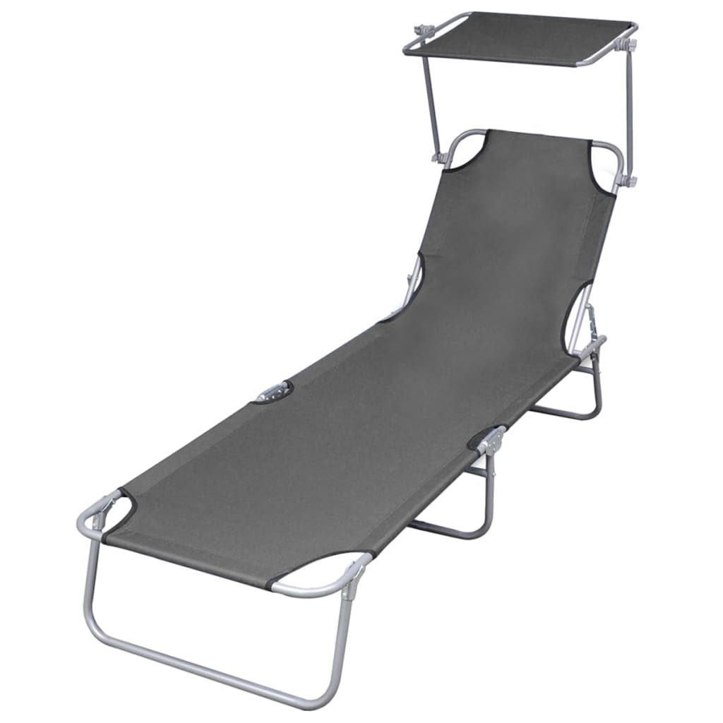 Folding Sun Lounger With Canopy Steel Loungers