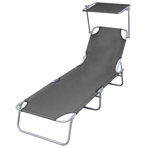 Folding Sun Lounger With Canopy Steel Loungers