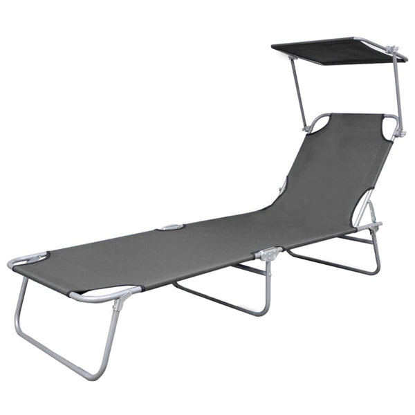 Folding Sun Lounger With Canopy Steel Loungers