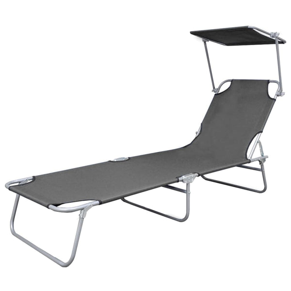 Folding Sun Lounger With Canopy Steel