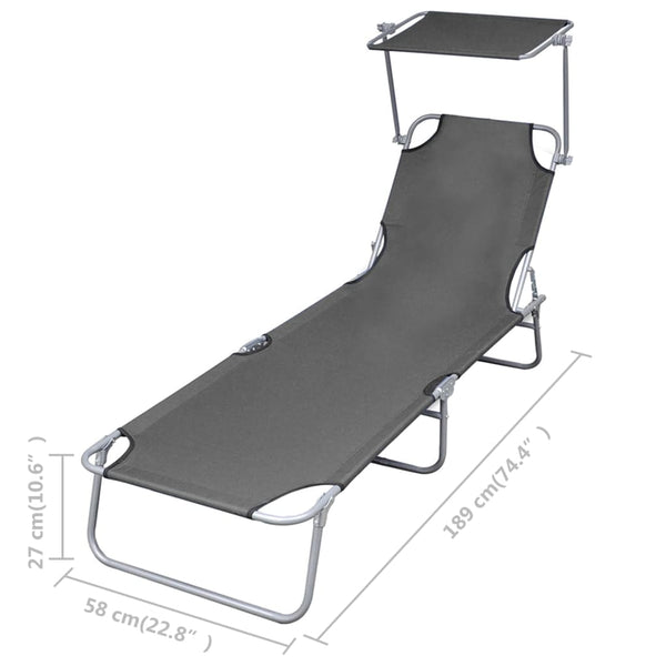 Folding Sun Lounger With Canopy Steel Loungers