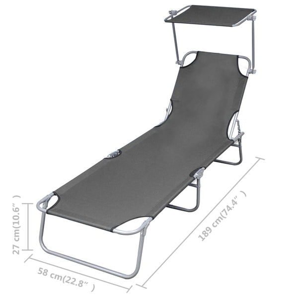 Folding Sun Lounger With Canopy Steel