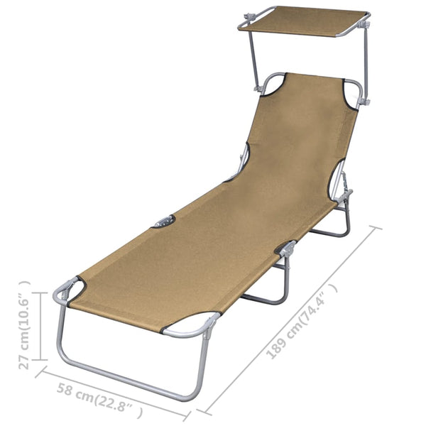 Folding Sun Lounger With Canopy Steel Taupe