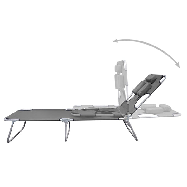 Vidaxl Foldable Sunlounger With Head Cushion Adjustable Backrest Grey Loungers