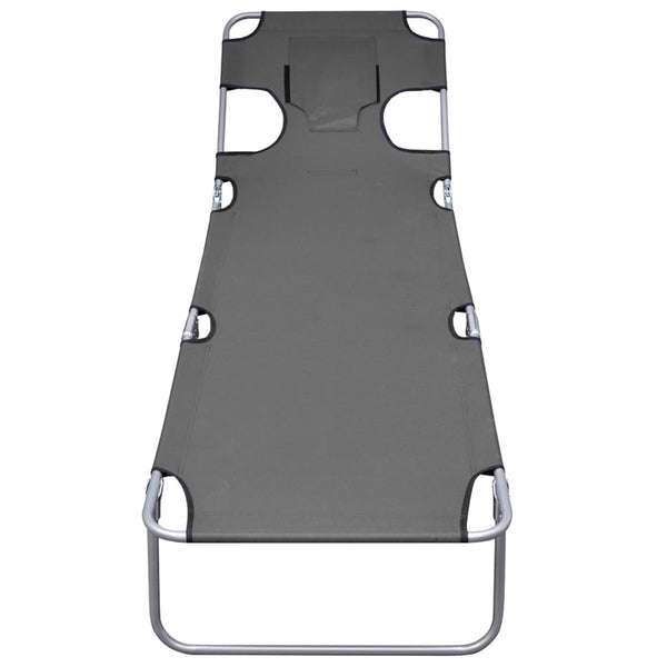 Vidaxl Foldable Sunlounger With Head Cushion Adjustable Backrest Grey Loungers