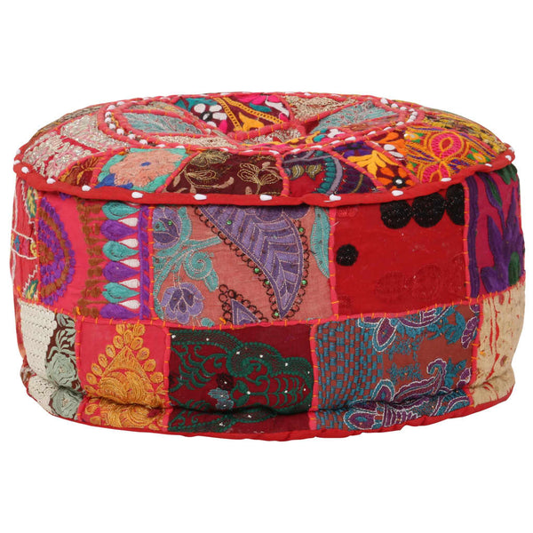 Vidaxl Patchwork Pouffe Round Cotton Handmade 40X20 Cm Red Ottomans Footstools & Poufs