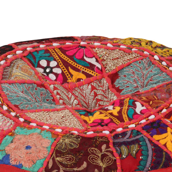 Vidaxl Patchwork Pouffe Round Cotton Handmade 40X20 Cm Red Ottomans Footstools & Poufs