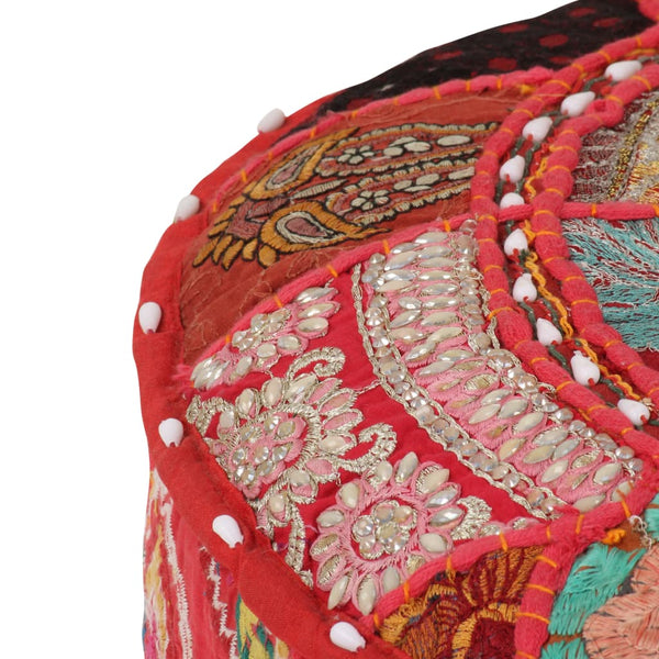 Vidaxl Patchwork Pouffe Round Cotton Handmade 40X20 Cm Red Ottomans Footstools & Poufs