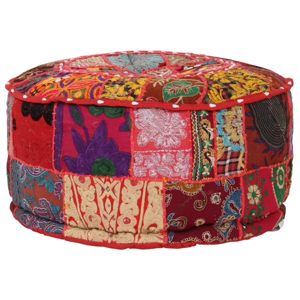 Vidaxl Patchwork Pouffe Round Cotton Handmade 40X20 Cm Red Ottomans Footstools & Poufs