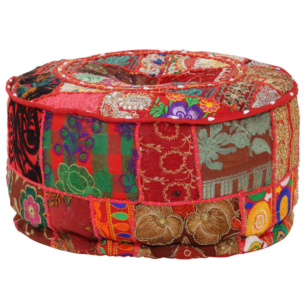 Vidaxl Patchwork Pouffe Round Cotton Handmade 40X20 Cm Red Ottomans Footstools & Poufs