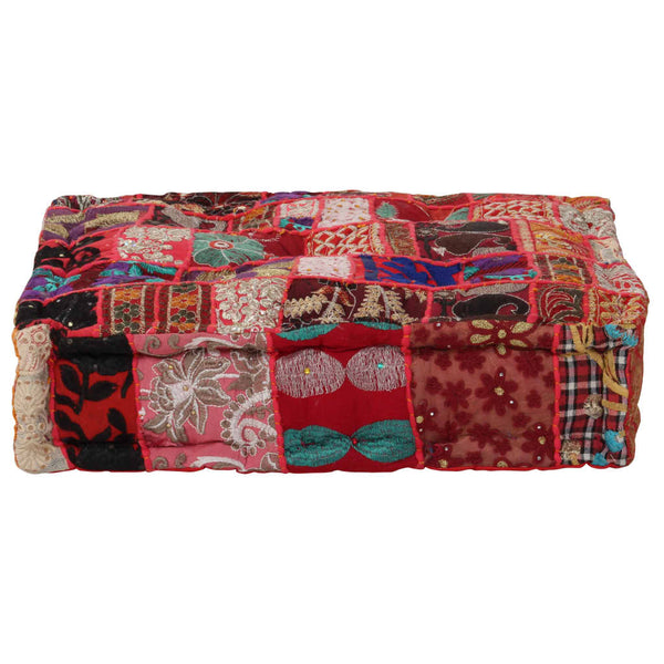 Vidaxl Patchwork Pouffe Square Cotton Handmade 50X50x12 Cm Red Ottomans Footstools & Poufs