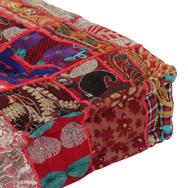 Vidaxl Patchwork Pouffe Square Cotton Handmade 50X50x12 Cm Red Ottomans Footstools & Poufs