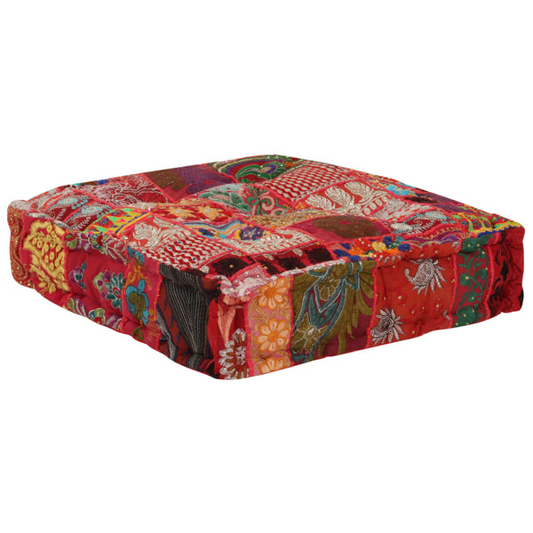 Vidaxl Patchwork Pouffe Square Cotton Handmade 50X50x12 Cm Red Ottomans Footstools & Poufs