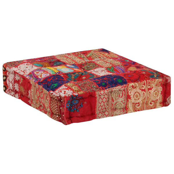 Vidaxl Patchwork Pouffe Square Cotton Handmade 50X50x12 Cm Red Ottomans Footstools & Poufs
