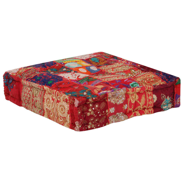 Vidaxl Patchwork Pouffe Square Cotton Handmade 50X50x12 Cm Red Ottomans Footstools & Poufs