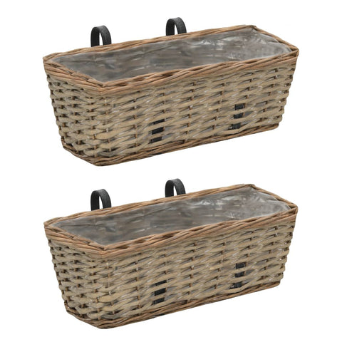 Balcony Planter 2 Pcs Wicker With Pe Lining Planters & Vases