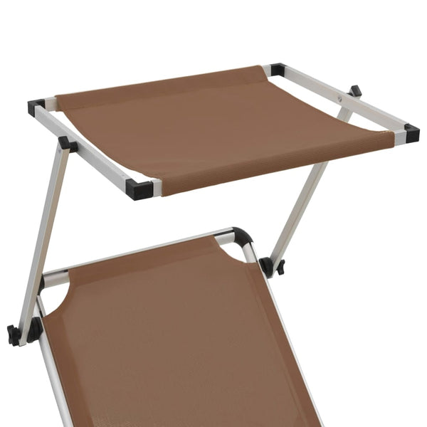 Folding Sun Lounger With Roof Aluminium And Textilene Brown