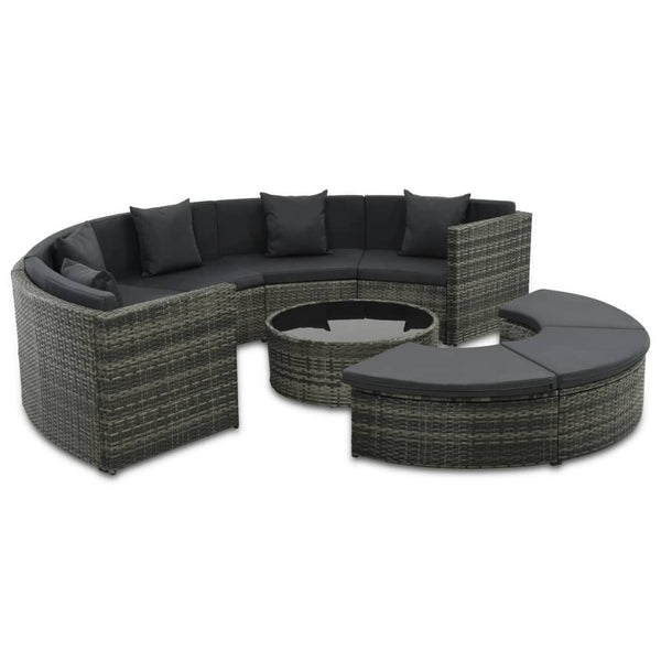 7 Piece Garden Lounge Set With Cushions Poly Rattan Grey