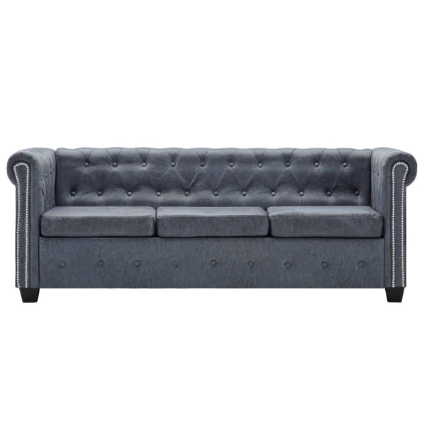 3-Seater Chesterfield Sofa Artificial Suede Leather Grey