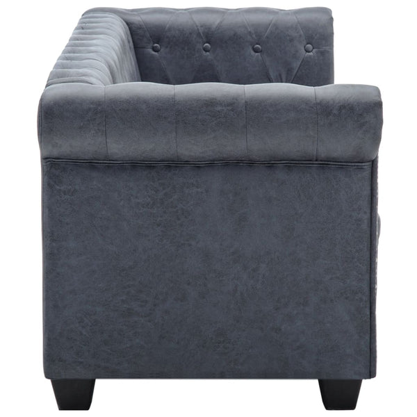 3-Seater Chesterfield Sofa Artificial Suede Leather Grey
