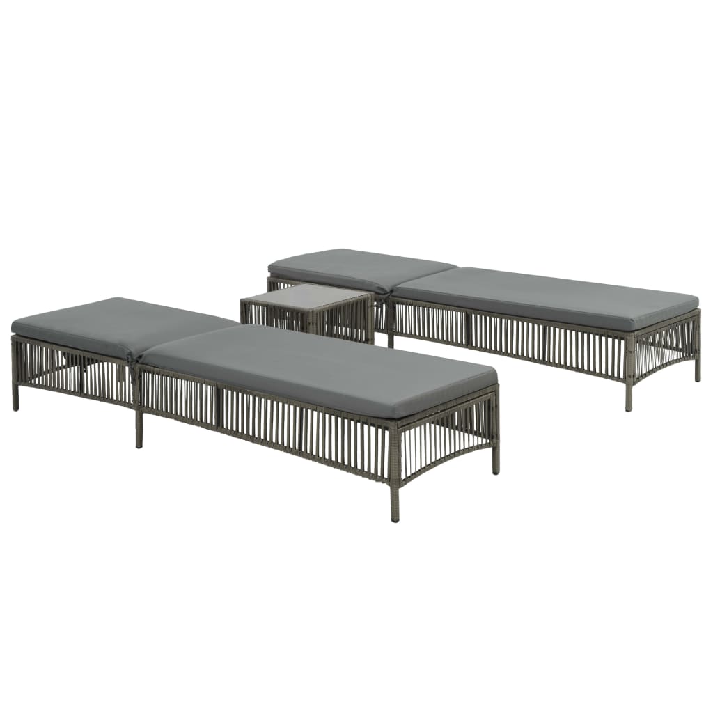 Vidaxl Sun 2 Pcs With Table Poly Rattan Grey Loungers