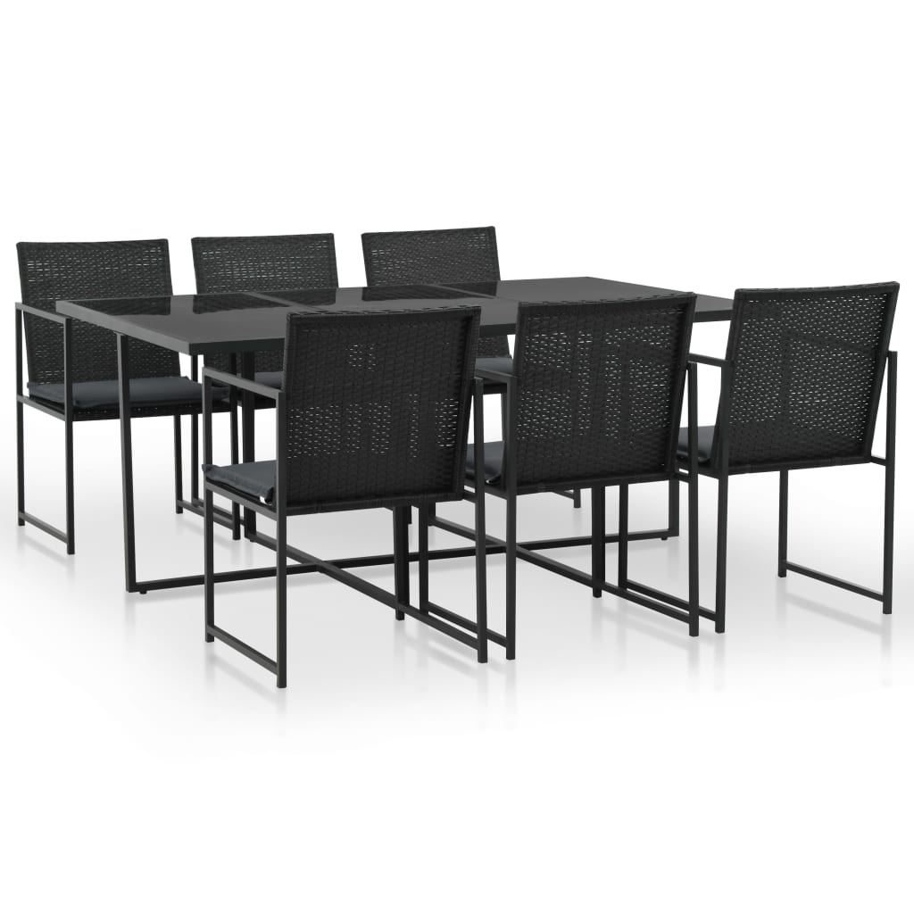7 Piece Outdoor Dining Set With Cushions Poly Rattan Black