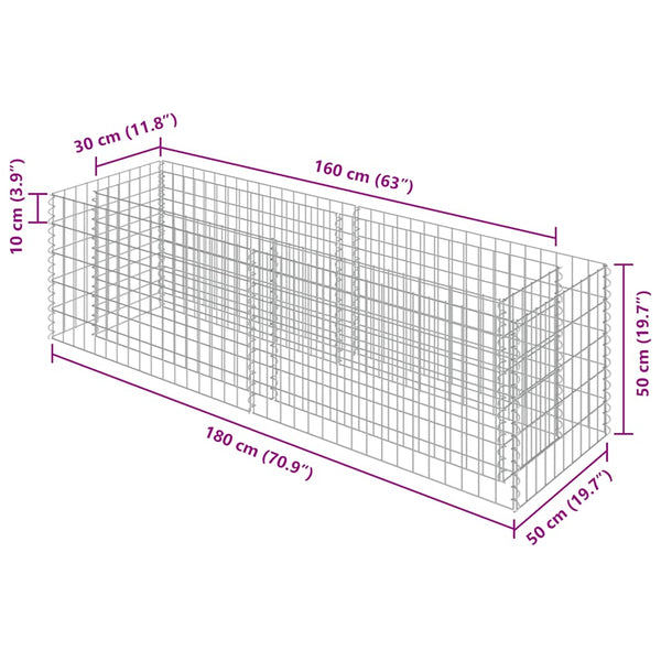 Vidaxl Gabion Raised Bed Galvanised Steel 180X50x50 Cm Raised Garden Beds