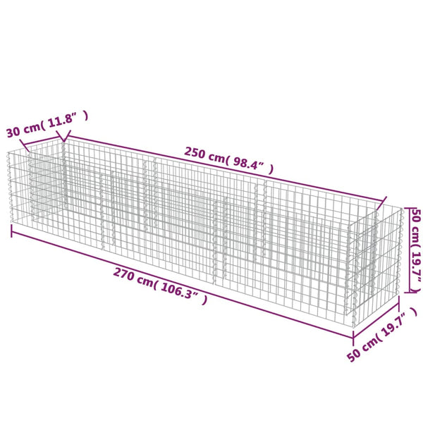 Gabion Raised Bed Galvanised Steel 270X50x50 Cm Gabion Baskets