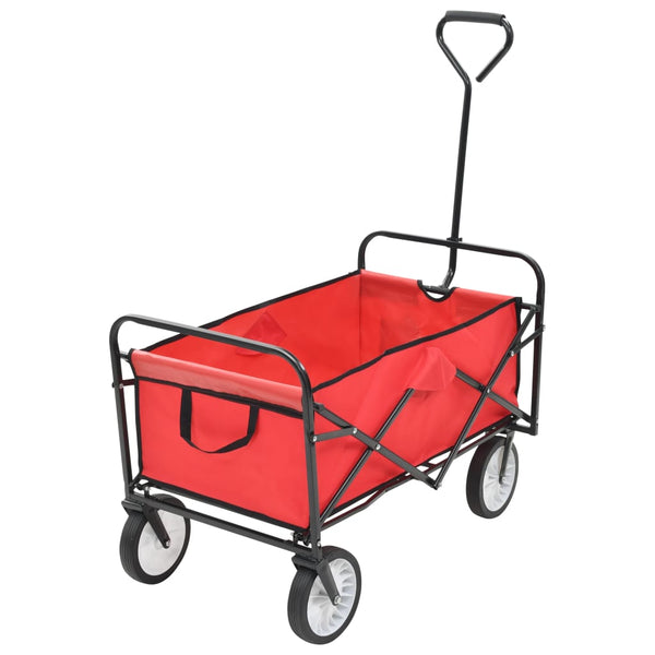 Folding Hand Trolley Steel Red Wheelbarrows Carts Wagons